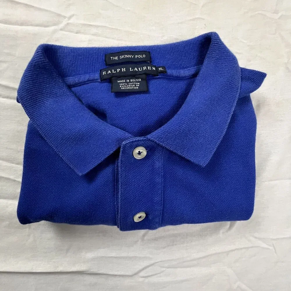 Ralph‎ Lauren Polo Shirt Kids XL Blue The Skinny Polo Red Pony Logo Short Sleeve